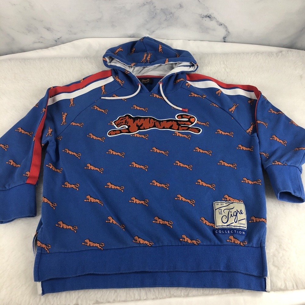 Le Tigre womens emma olivia all over logo print hoody M Blue Hoodie Tiger